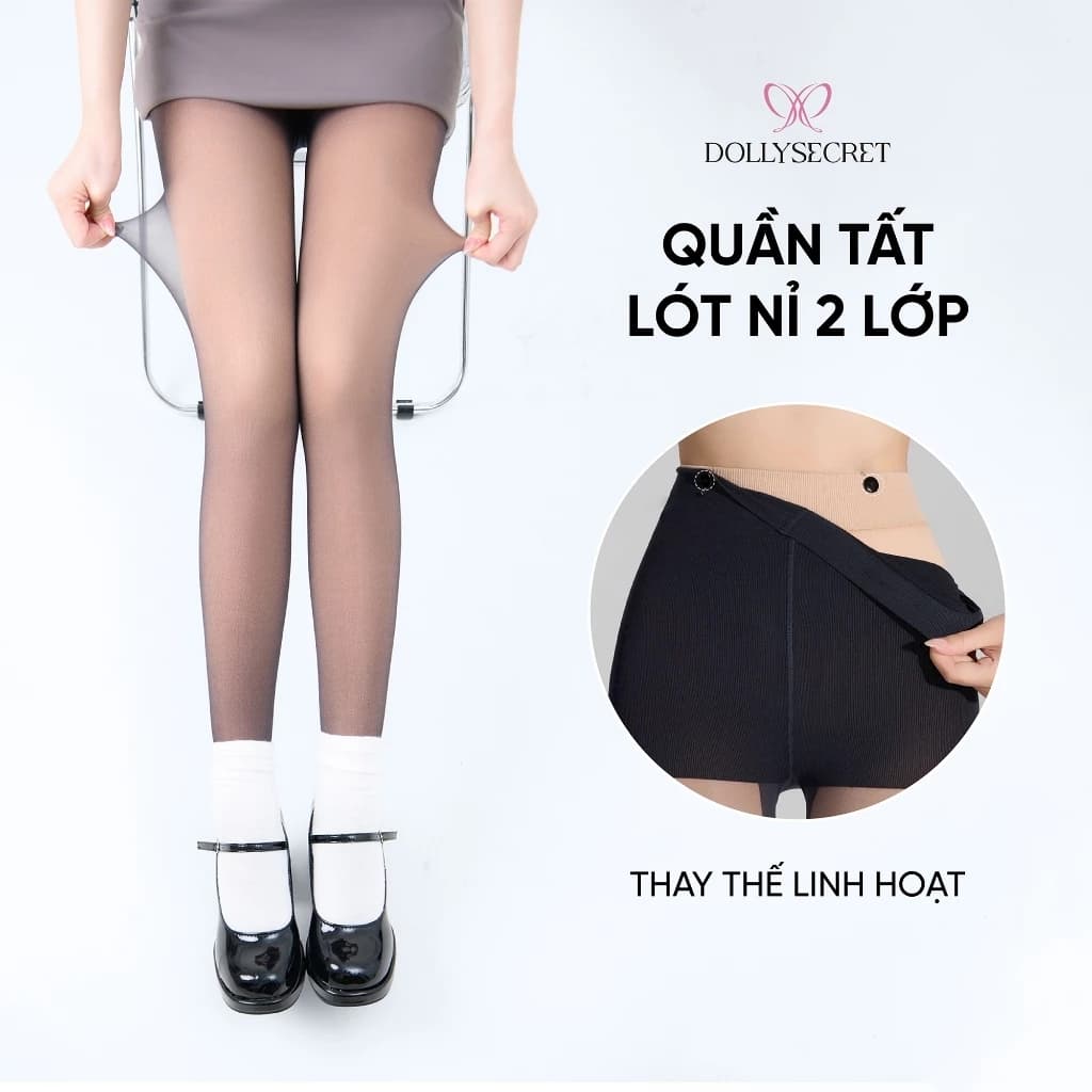 Quần Tất Da Chân 2 Lớp Che Khuyết Điểm Mùa Đông 100D DOLLY SECRET Giữ Ấm Siêu Dai T40