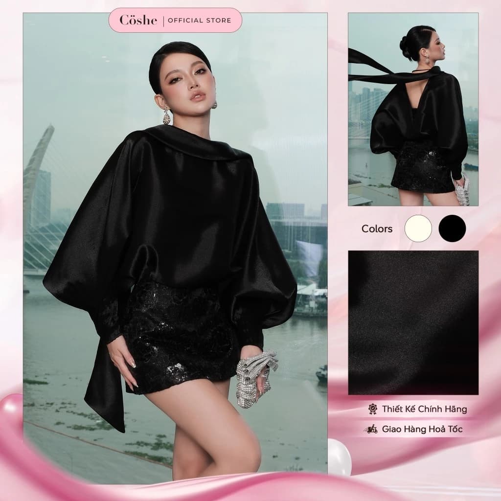 Đầm dự tiệc COSHE Daria Dress tay phồng phối ren chất lụa xốp phong cách tiểu thư dự tiệc