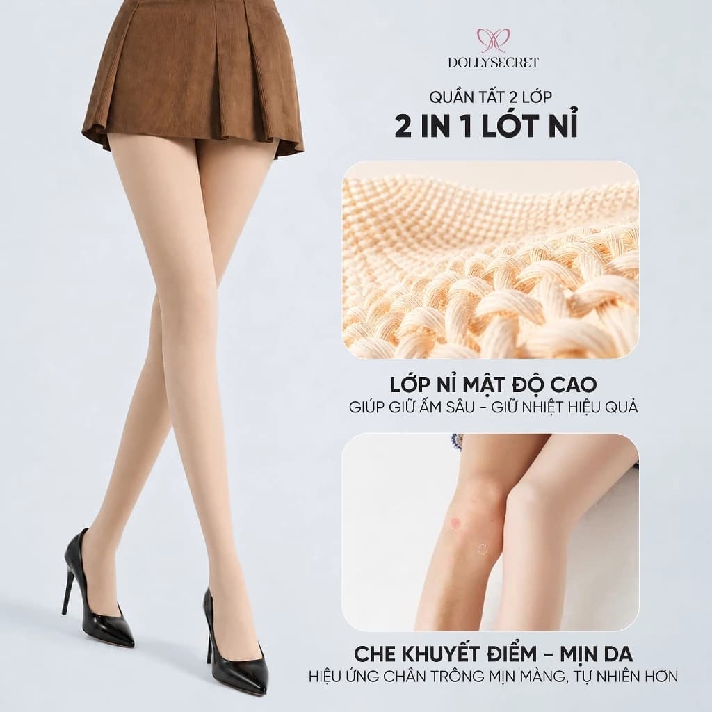 Quần Tất 2 Lớp Lót Nỉ Giữ Nhiệt Che Khuyết Điểm Hiệu Ứng 3D Mùa Đông Siêu Dai DOLLY SECRET T40 (có Bigsize)