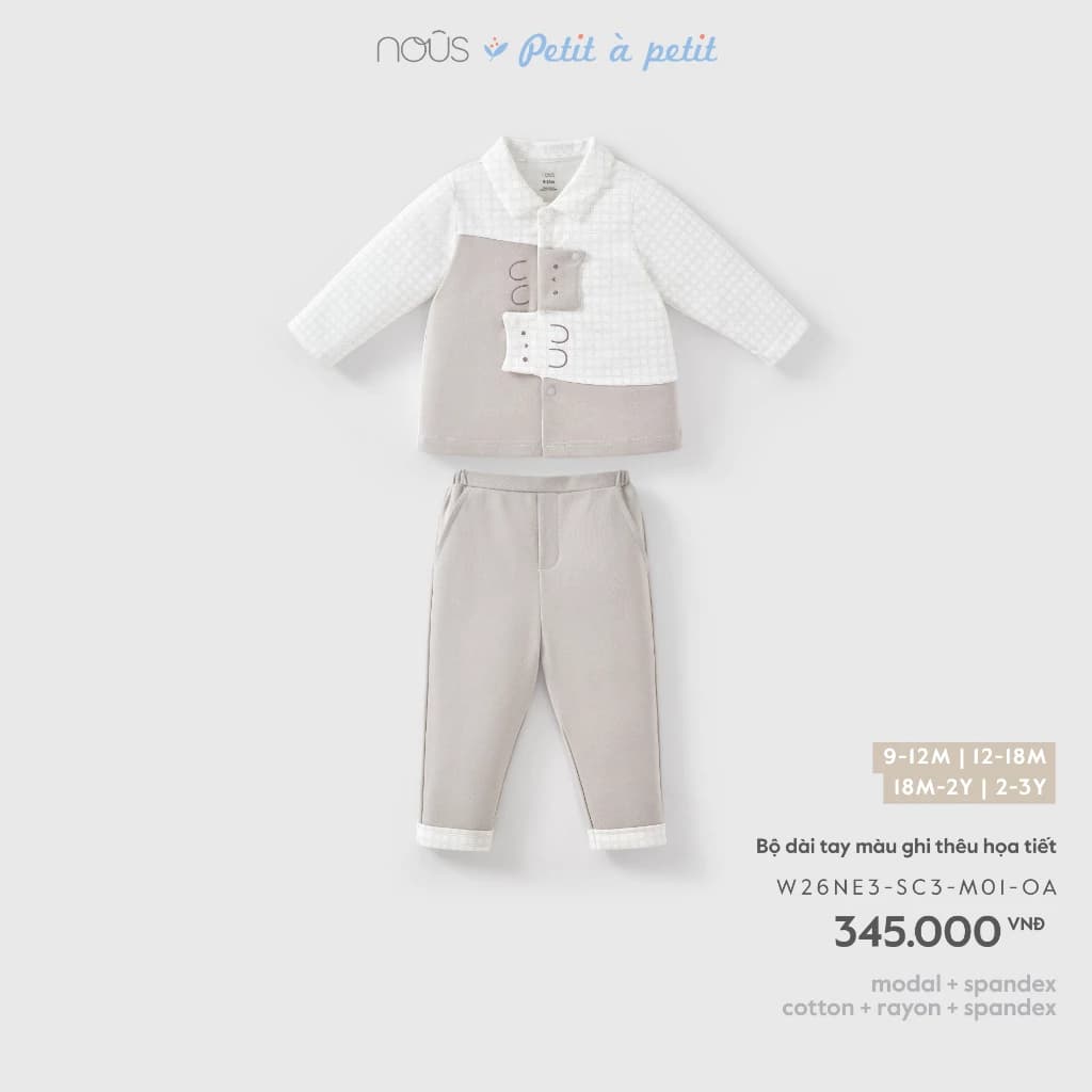 Nous Baby Bộ quần áo dài tay, bộ áo polo tạo hình 3D ngộ nghĩnh kèm quần dài năng động cho bé trai từ 8.5-15kg BST9