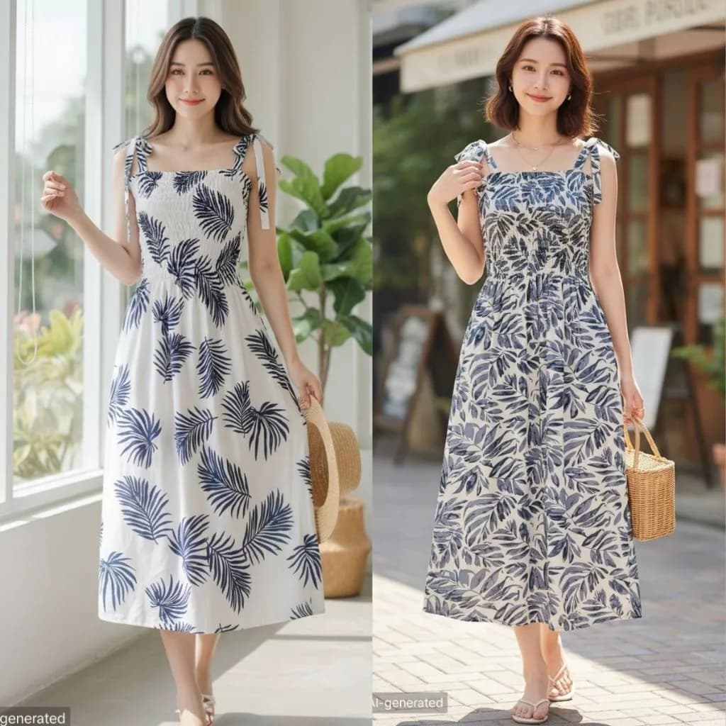 Đầm maxi đi biển hai dây bo chun, váy hoa maxi 2 dây đi biển, vải lanh( SIZE 40- 60 KG)