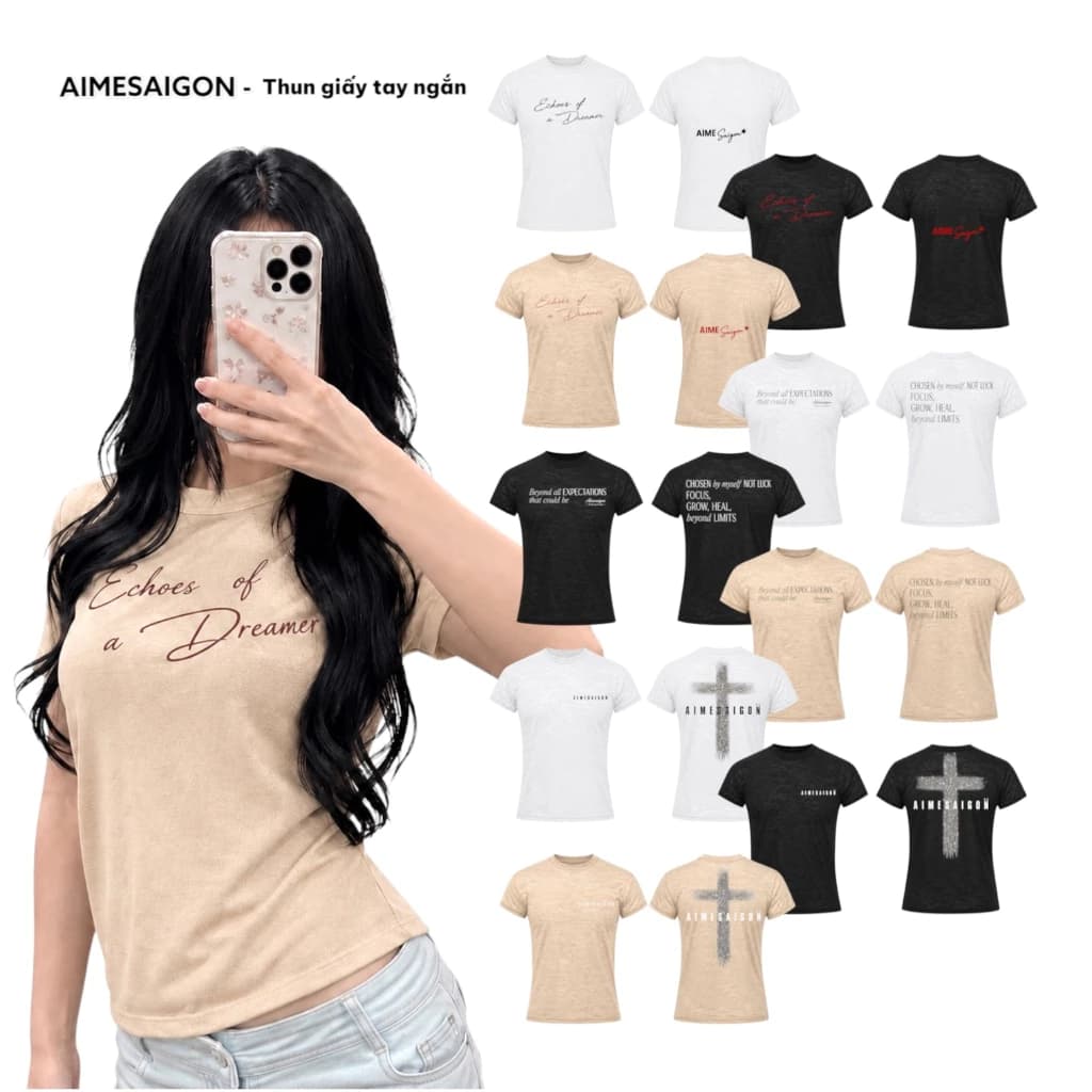 Aimesaigon Áo Thun Giấy Mỏng BabyTee Tay Ngắn Form Ôm Fit Dáng Boxy AIMÉ Cổ Tròn Mềm Mát Unisex Nam Nữ Basic - ATG03