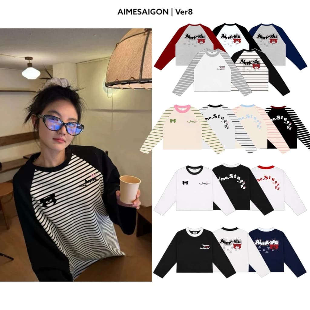 [Ver8] Aimesaigon Áo Thun Tay Dài Raglan Phối Borip Sọc Ngang Cotton LongSleeve Boxy Form Rộng Cổ Tròn Unisex - ATDRL08