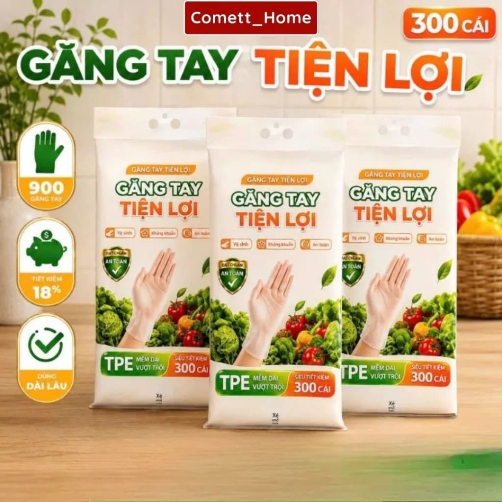 Găng Tay TPE Đa Năng Siêu Dai Hộp 300 Cái Kèm Treo Tường, Găng Tay Thực Phẩm An Toàn Vệ Sinh