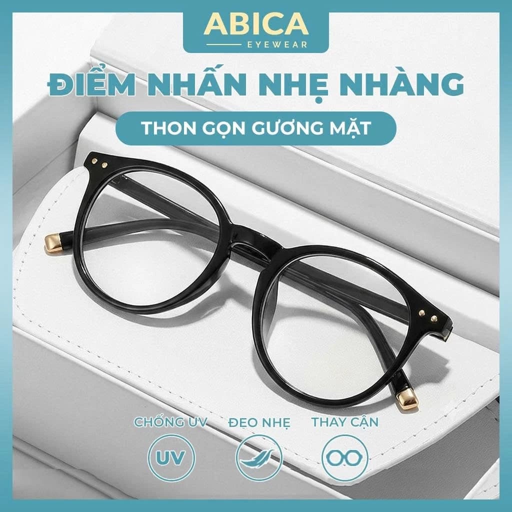 Mắt kính nữ nam,kính mắt tròn không độ chống ánh sáng xanh và tia UV gọng kính cận chất liệu cao cấp thay được cận 065