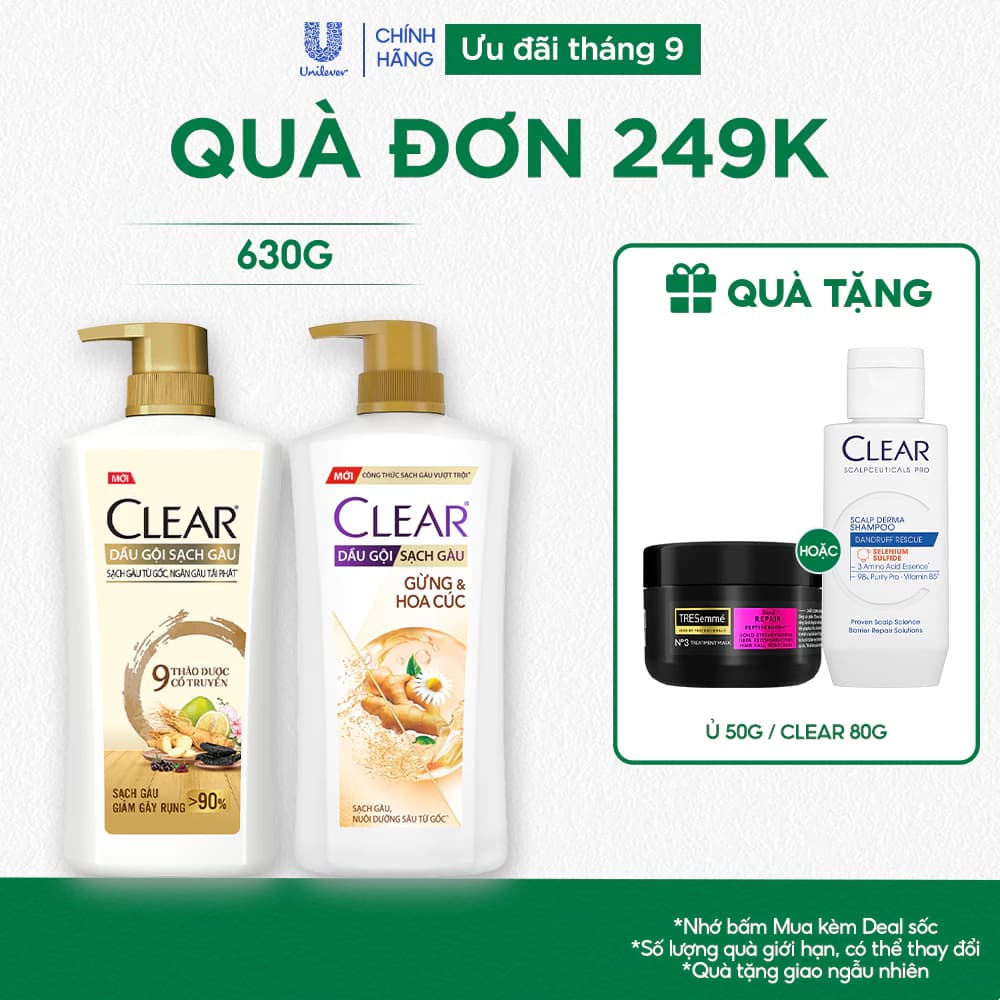Dầu Gội Clear Thảo Dược Nuôi Dưỡng Da Đầu Từ Gốc, Sạch Gàu Và Giảm Gãy Rụng 630g