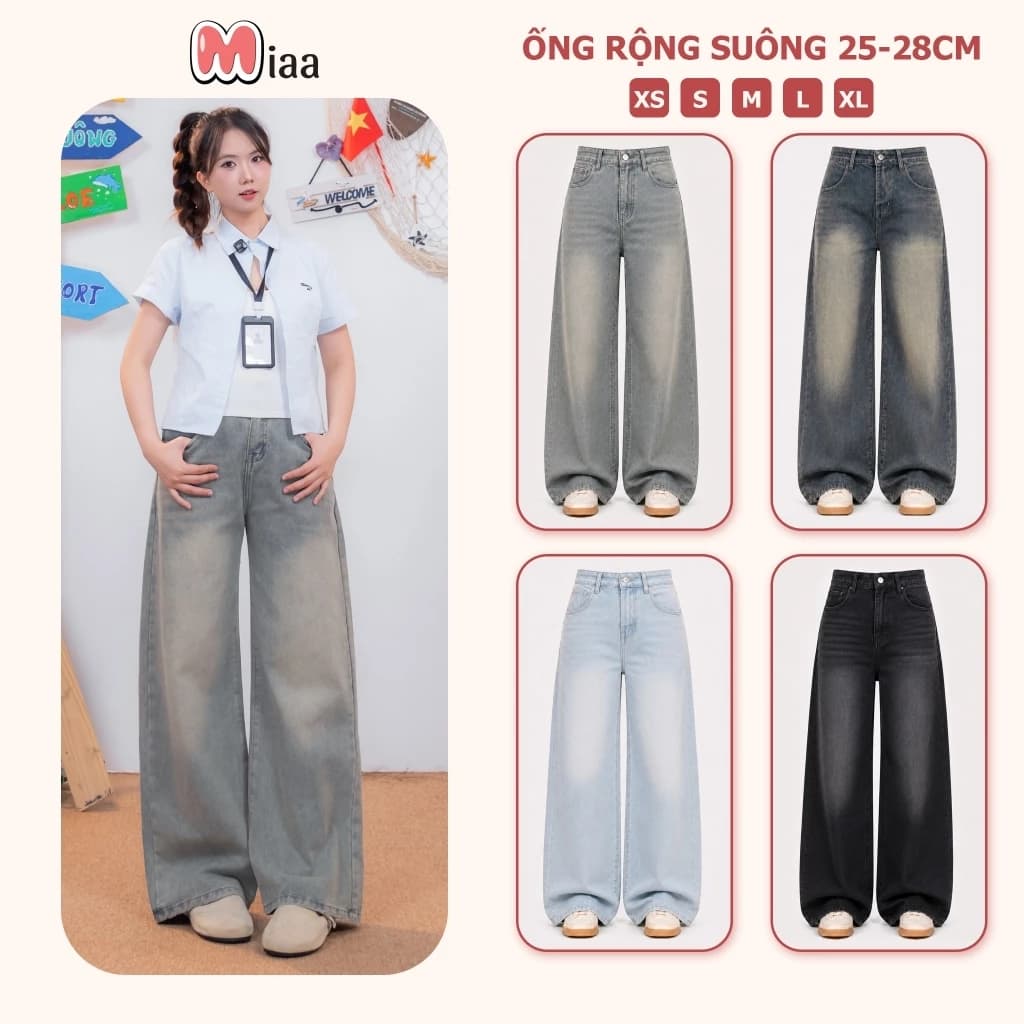 Quần Jeans  Ống Rộng Đứng  MIAA Cạp Cao Màu RETRO , Quần Jeans Ống Suông Ver 1 nhiều màu tôn dáng form unisex
