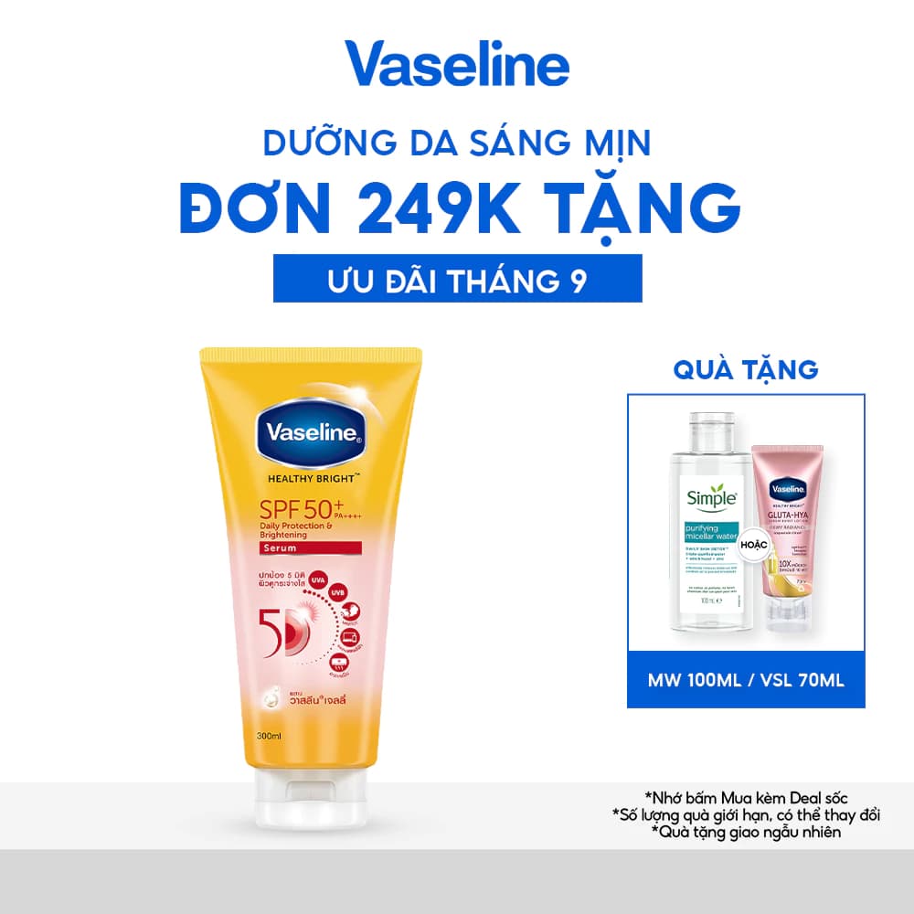 Chống nắng cơ thể Vaseline 50x bảo vệ da với SPF 50+ PA++++ giúp da sáng hơn gấp 2X 300ml