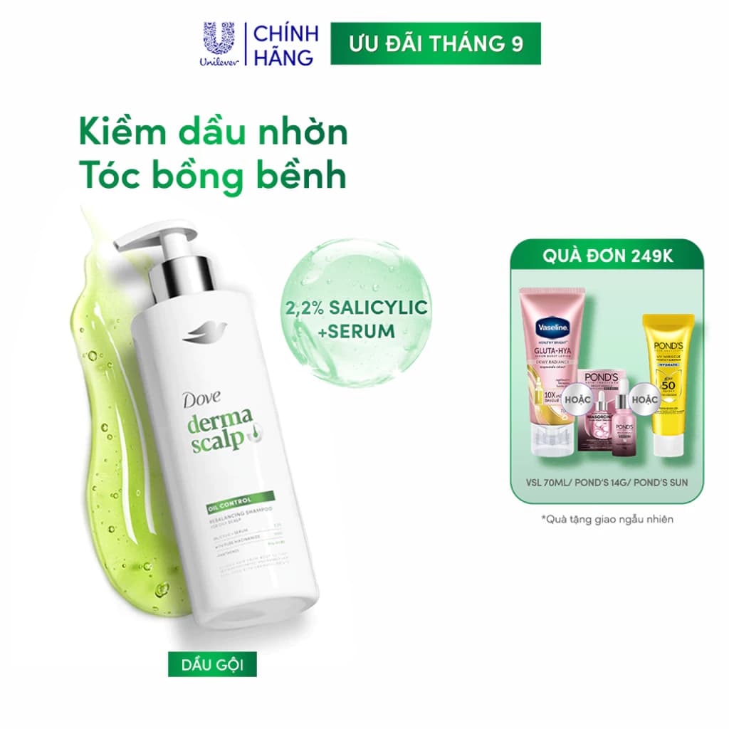 Dầu Gội Giúp Kiềm Dầu Nhờn & cho tóc Sạch Thoáng Dove Derma Oil Control 350G