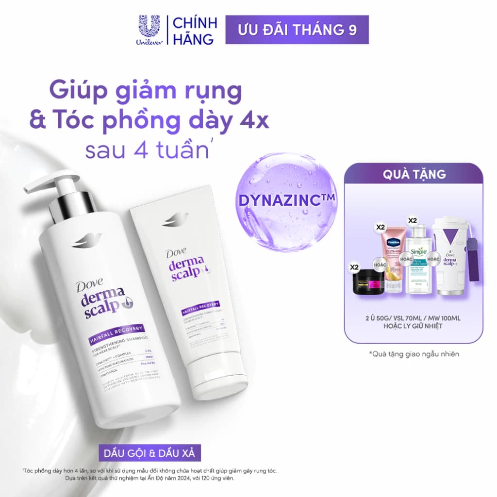 Combo Gội Xả Giảm rụng & Giúp tóc Phồng dày Dove Derma Hairfall Mới 350G, 300G *