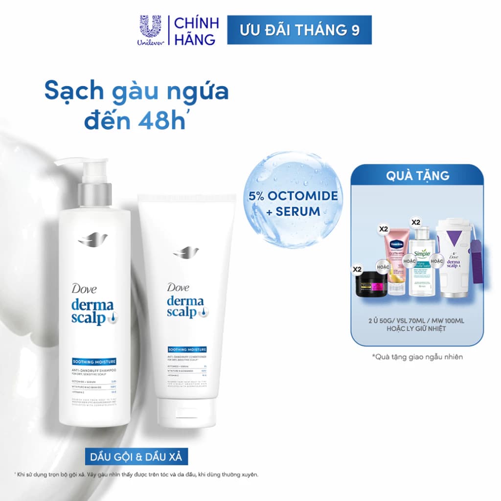 Combo Gội Xả Sạch Gàu & Tóc Mềm Mượt Dove Derma Soothing Mới 350G, 300G'