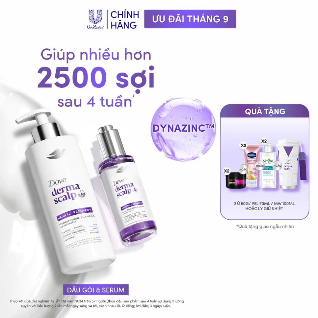 Combo Dầu Gội - Serum Giảm rụng & Giúp tóc Phồng Dày Dove Derma Hairfall Mới 350G, 45ML*