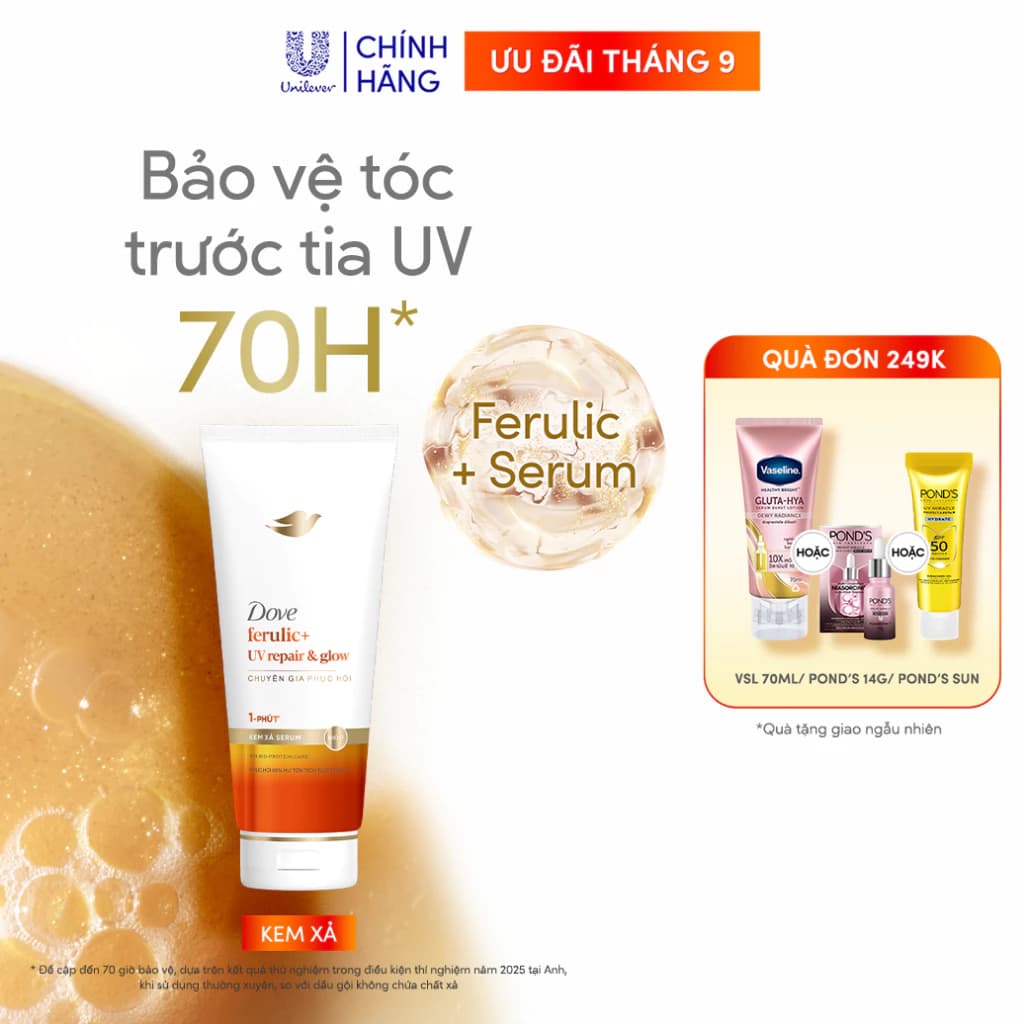 Kem xả Bảo Vệ Tóc Trước Tia UV Dove Ferulic+ Repair & Glow 300G