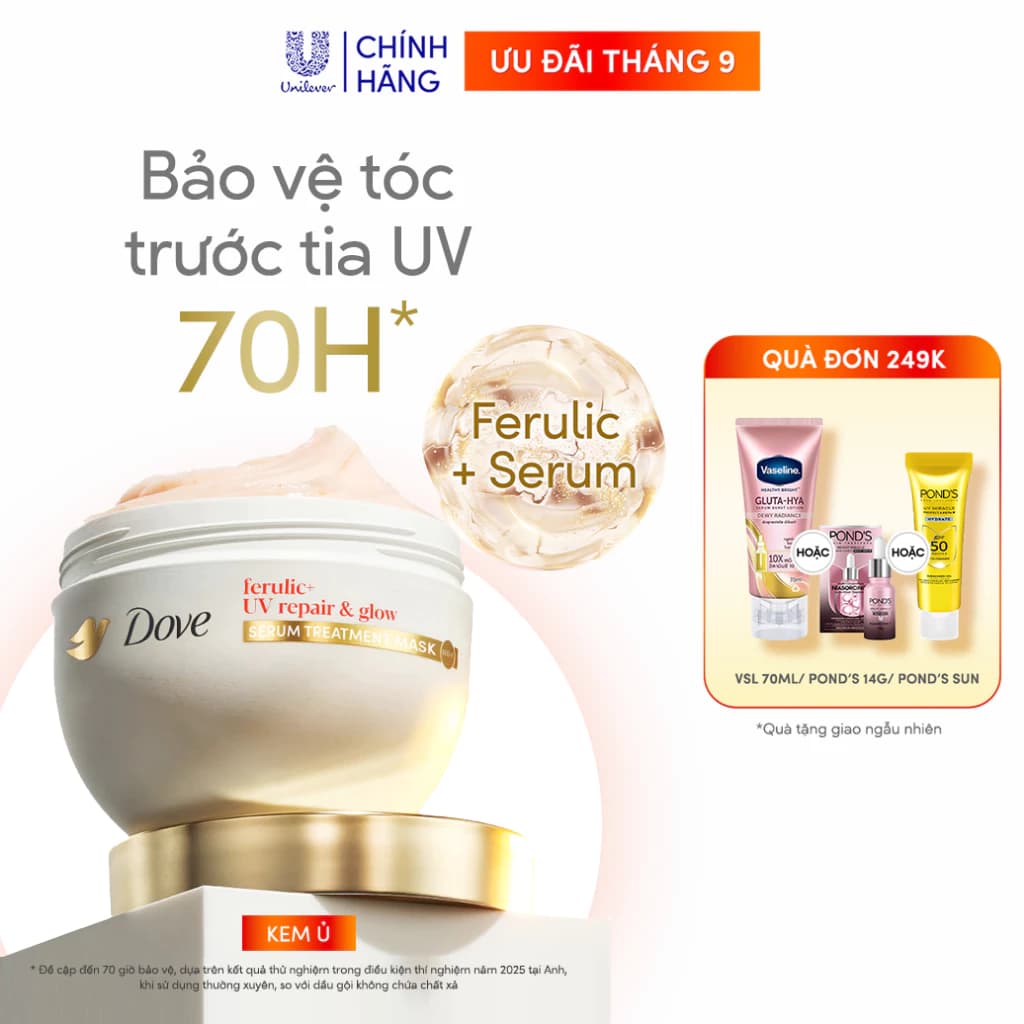 Kem ủ Bảo Vệ Tóc Trước Tia UV Dove Ferulic+ Repair & Glow 300ML