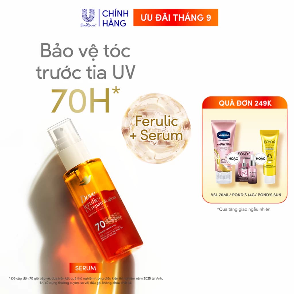 Serum Bảo Vệ Tóc Trước Tia UV Dove Ferulic+ Repair & Glow 77ML