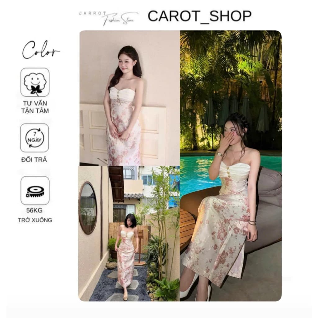 ( BIGSIZE )VN161 Đầm ống cúp vải gấm hoa sang chảnh phối cúc tôn dáng tiểu thư kèm áo choàng by CarrotShop