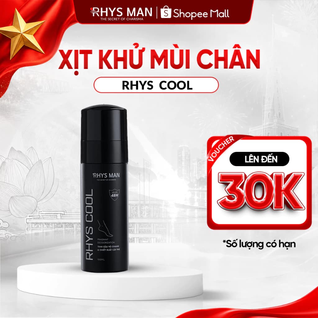 Xịt khử mùi chân 48h Rhys Man tinh dầu vỏ chanh kiểm soát mùi và ngăn mồ hôi chân Rhys Cool 100ml