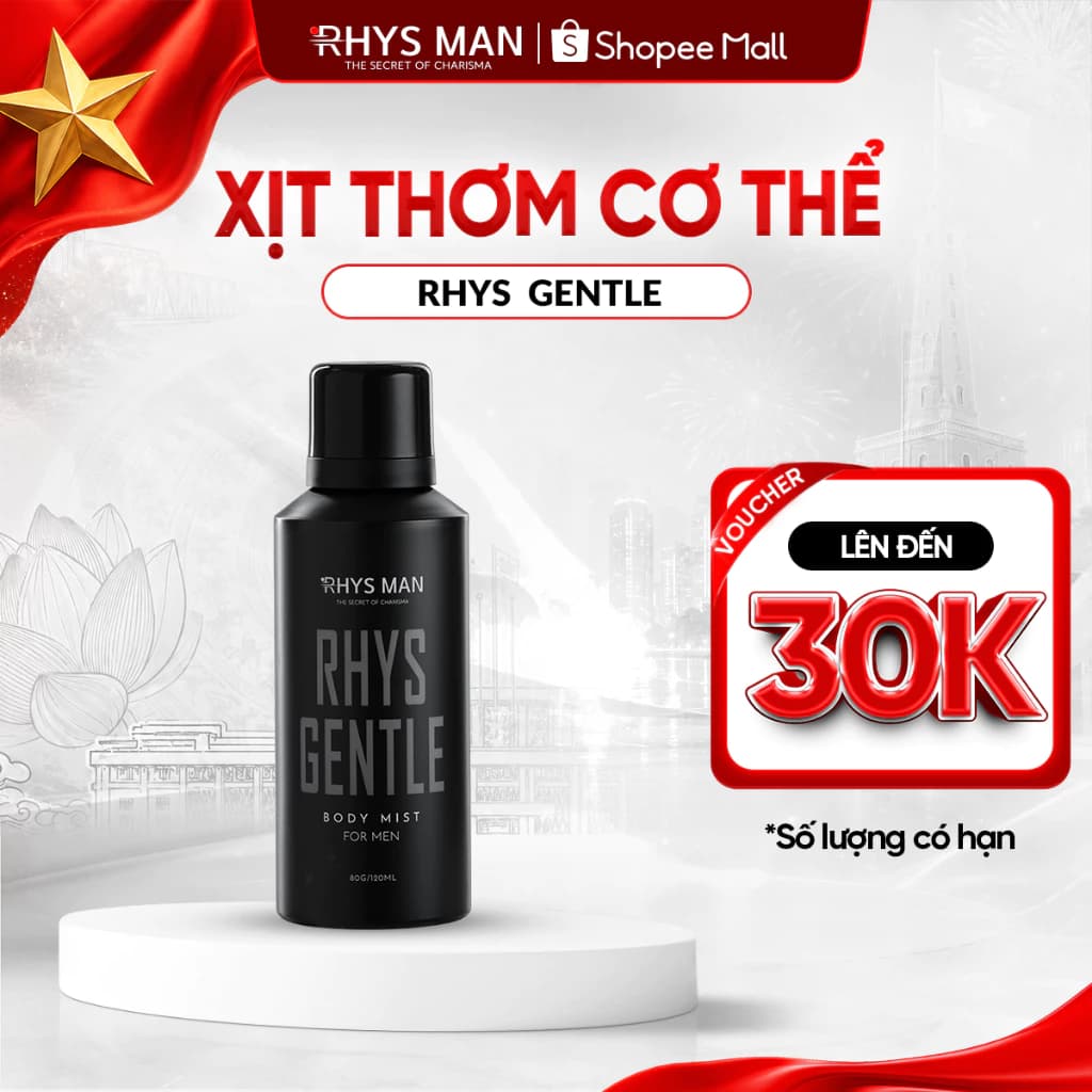 Body mist nam Rhys Man xịt thơm toàn thân phóng khoáng, lôi cuốn Rhys Gentle 120ml