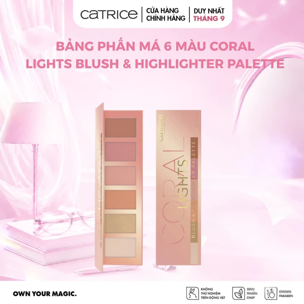 Bảng phấn má Catrice Coral Lights Blush & Highlighter Palette 6 màu chất lì mềm mịn tạo độ sắc nét 15g