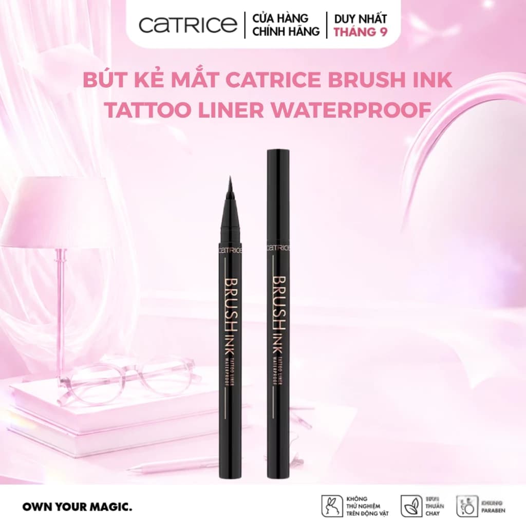 Bút kẻ mắt Catrice Brush Ink Tattoo Liner Waterproof màu sắc nét đầu kẻ mềm mại 010 Black Waterproof
