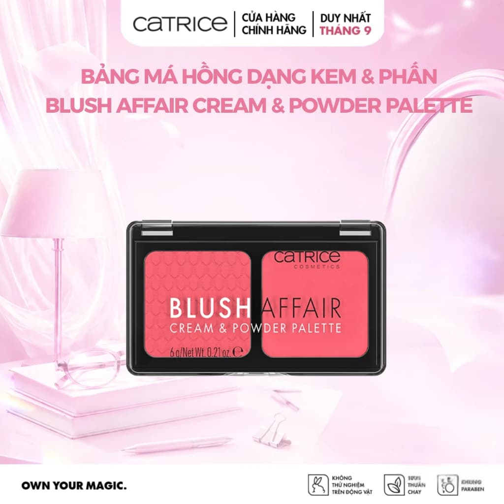 Bảng má hồng dạng kem và phấn Catrice Blush Affair, Má hồng kem Catrice Pudding mềm mịn Velvet Pudding Blurring Blush
