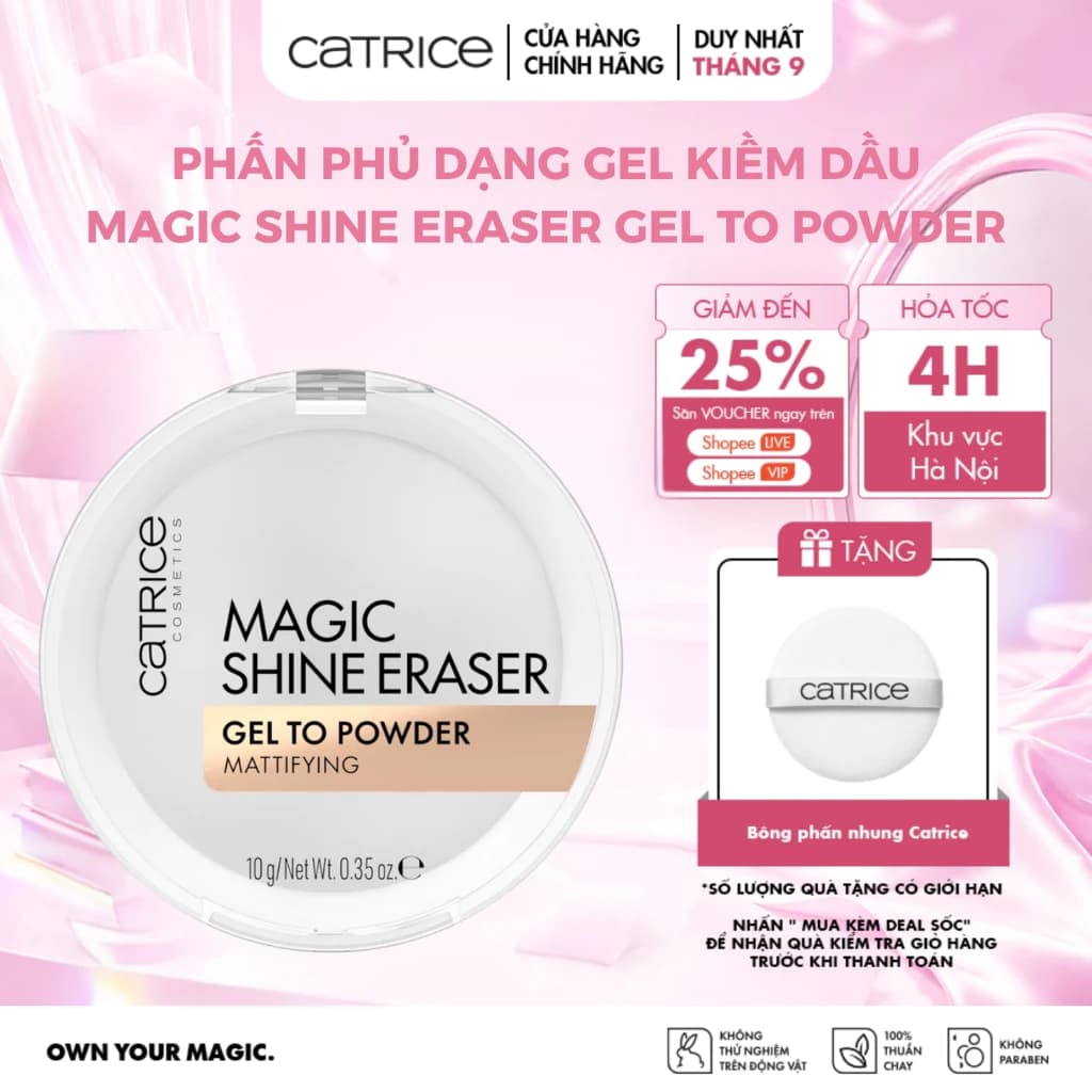 Phấn phủ dạng gel kiềm dầu làm mờ lỗ chân lông Catrice Magic Shine Eraser Gel To Powder 10g