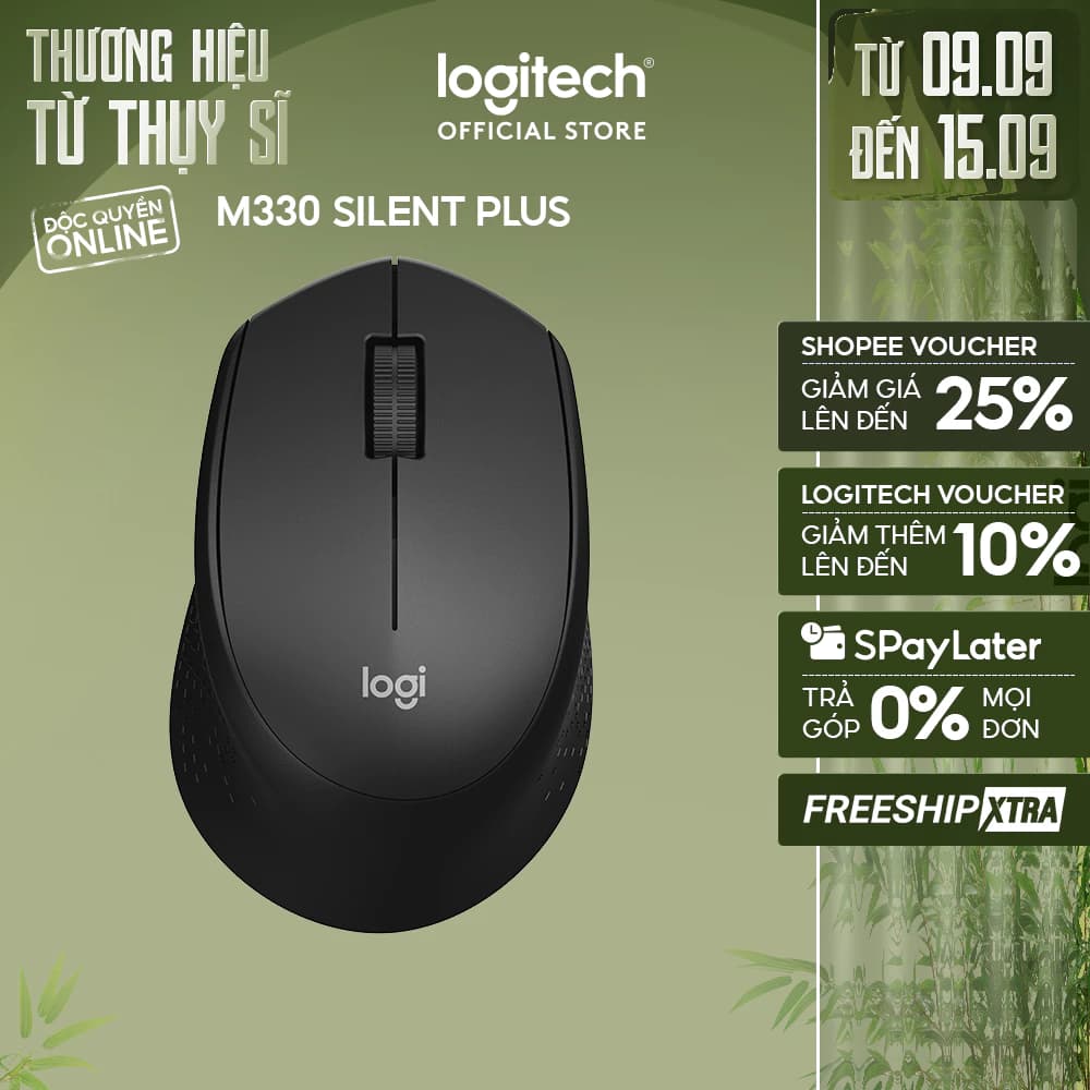 Chuột không dây Logitech M330 Silent Plus - Giảm ồn, USB, thuận tay phải, PC/ Laptop