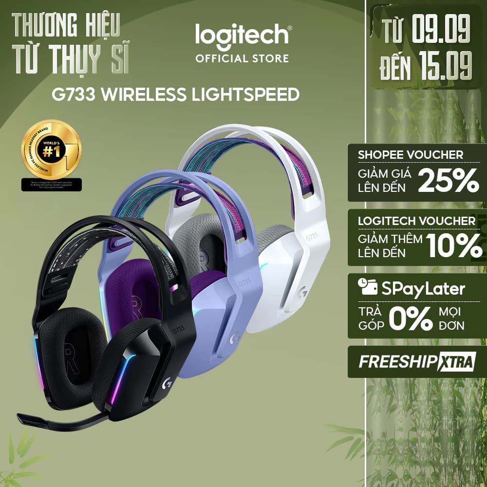 Tai nghe gaming không dây Logitech G733 - RGB, màn loa Pro-G, Mic Blue Voice