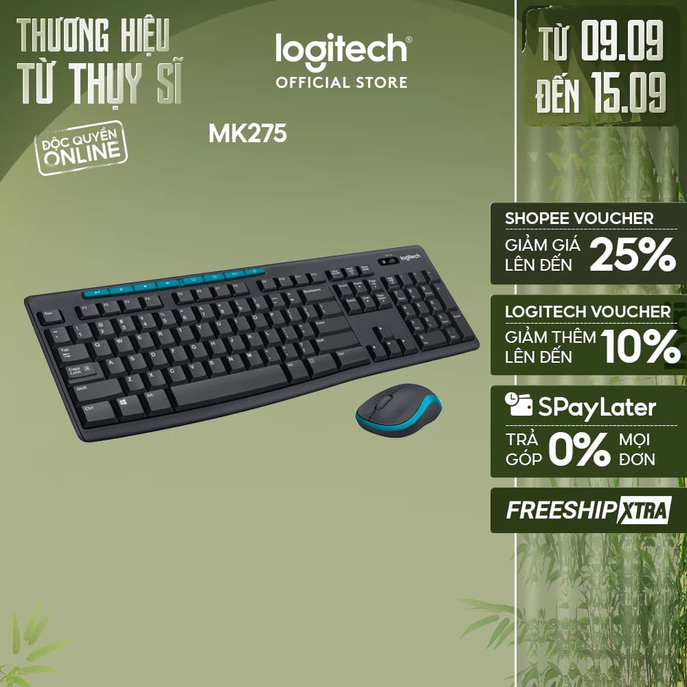 Combo chuột phím không dây Logitech MK275 - Phím media & viền chuột nổi bật, 1 đầu USB