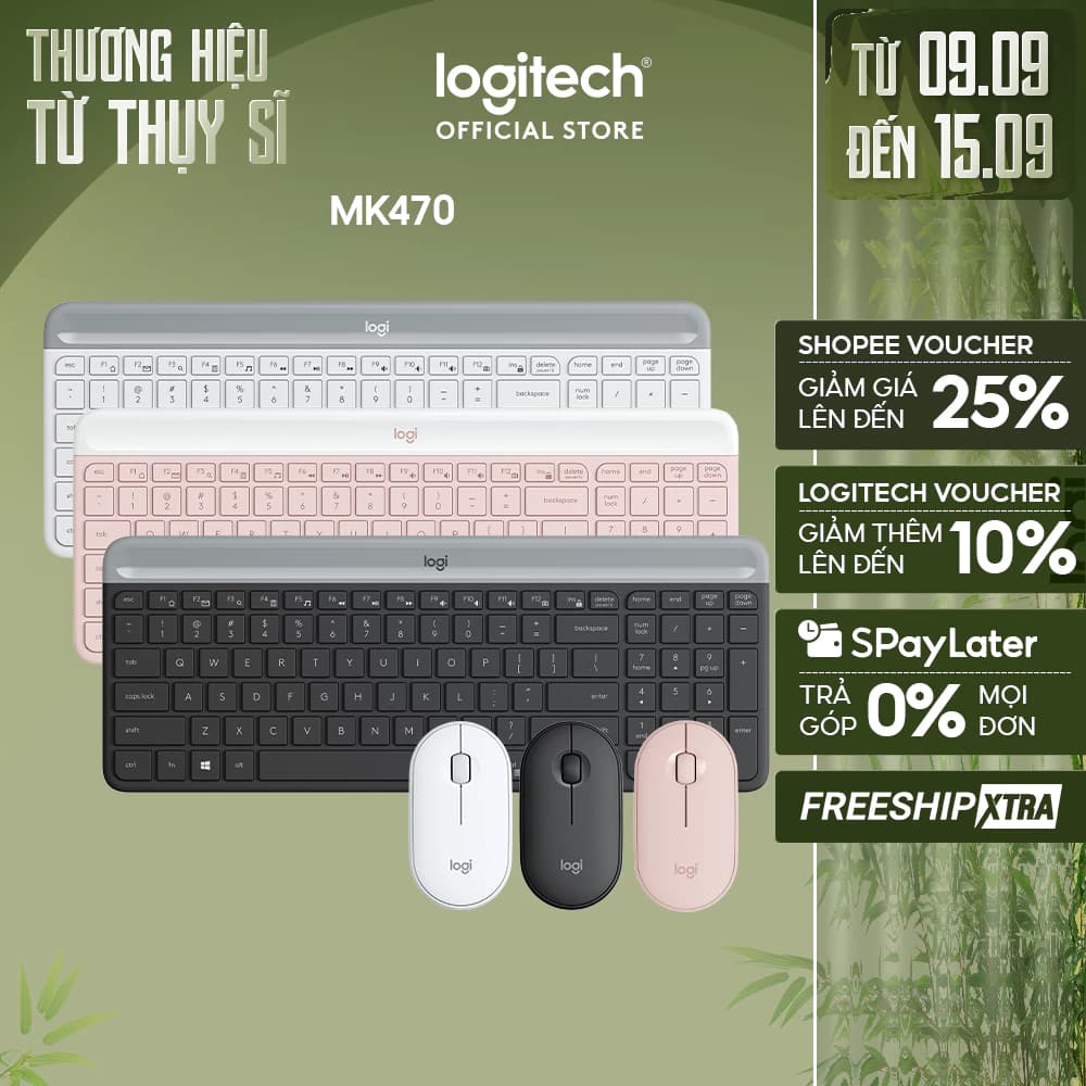 Combo chuột phím không dây Logitech MK470 - Giảm ồn, USB, pin lâu, thiết kế mảnh gọn
