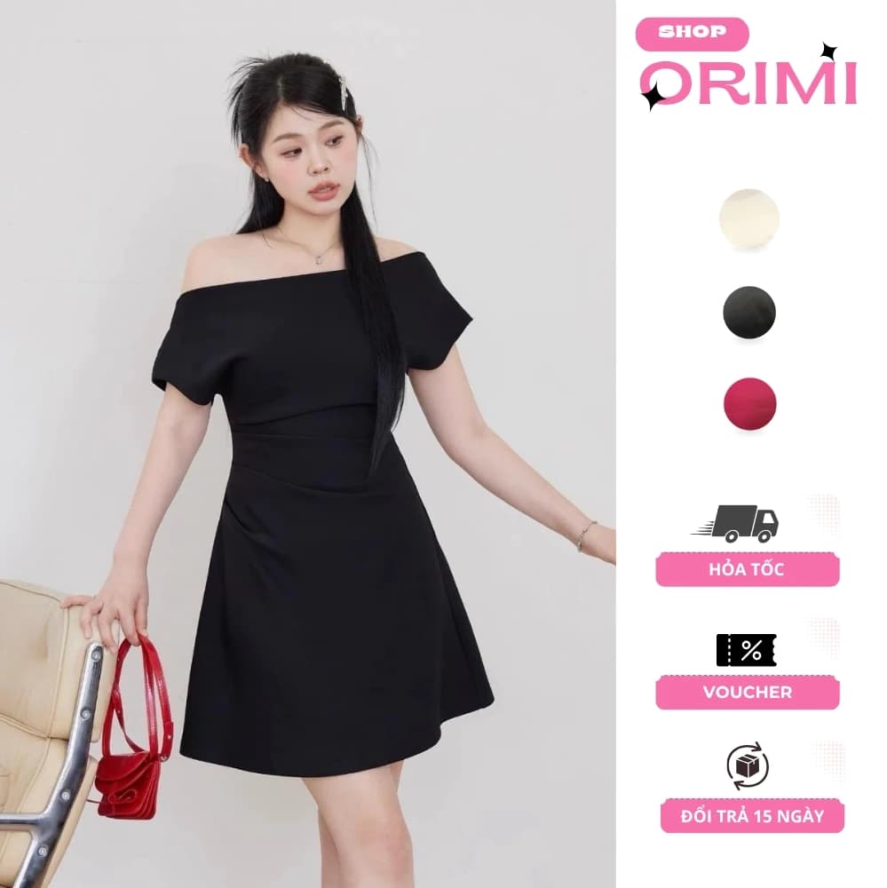 Đầm lệch vai dáng ôm ngắn đi tiệc đen/kem/đỏ N1 Bigsize - Orimi