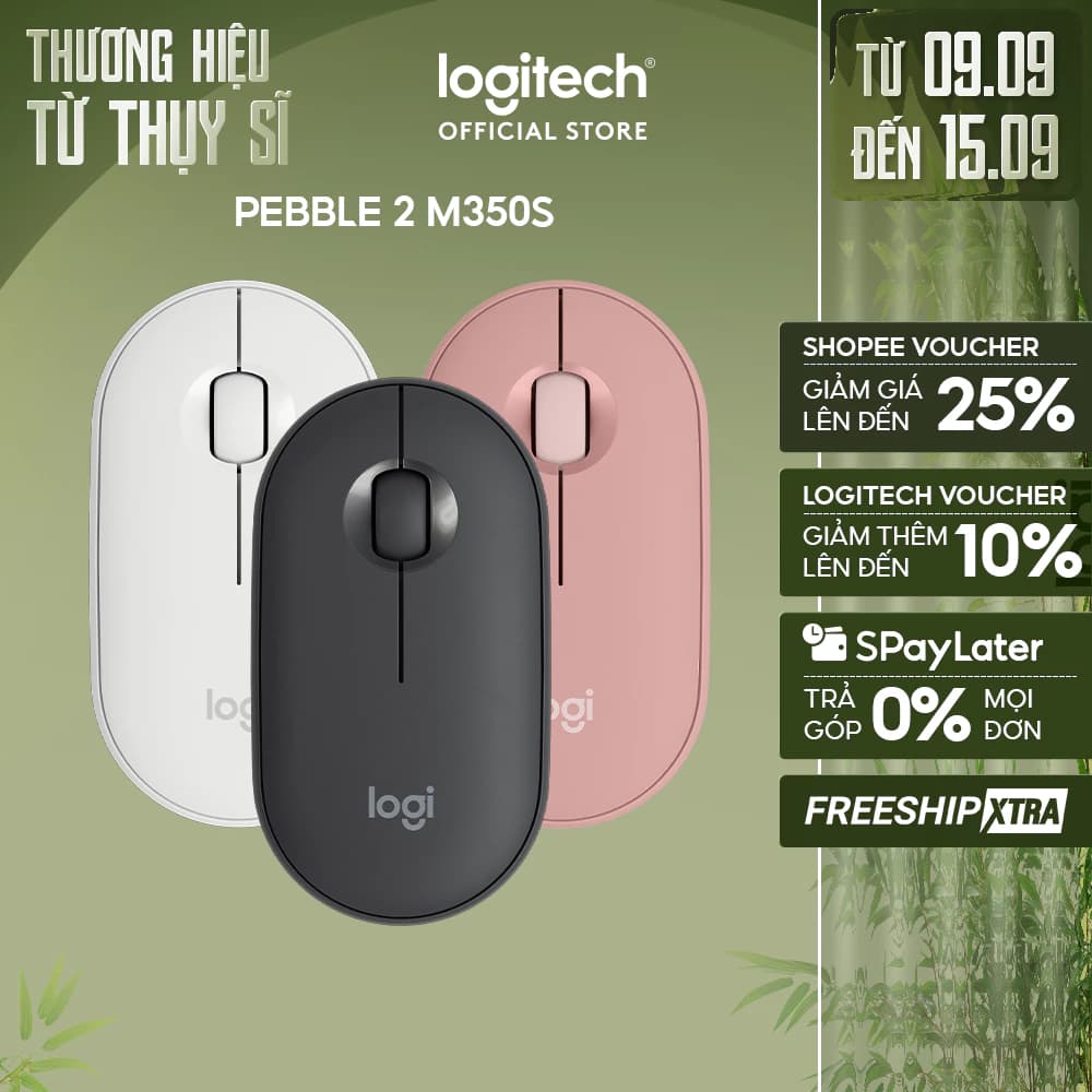 Chuột Bluetooth Logitech M350s Pebble 2 Silent - Mỏng nhẹ, Nút tùy chỉnh, Easy-Switch, 4000DPI
