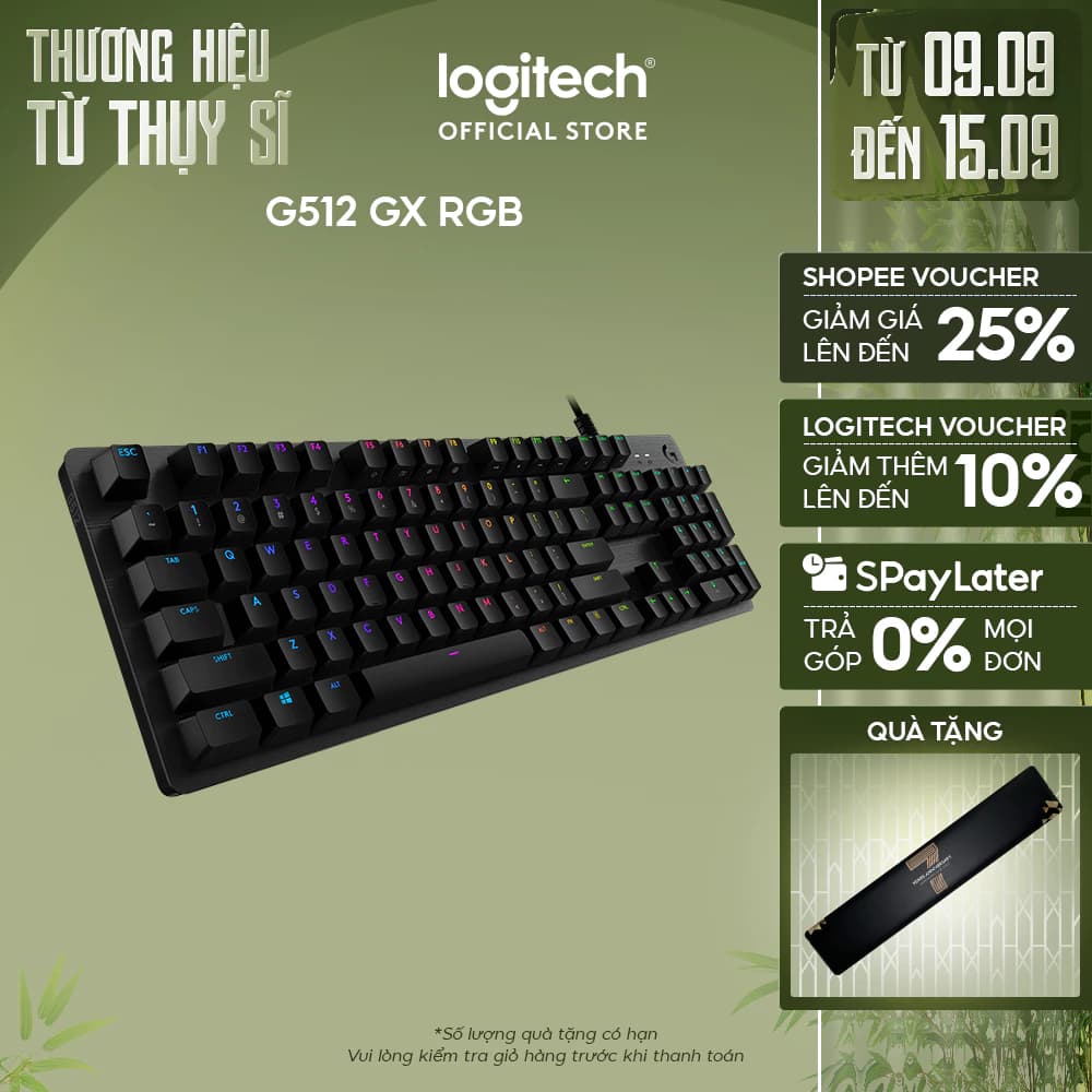 Bàn phím cơ gaming Logitech G512 GX RGB - 3 loại phím cơ GX Switch, cổng USB 2.0