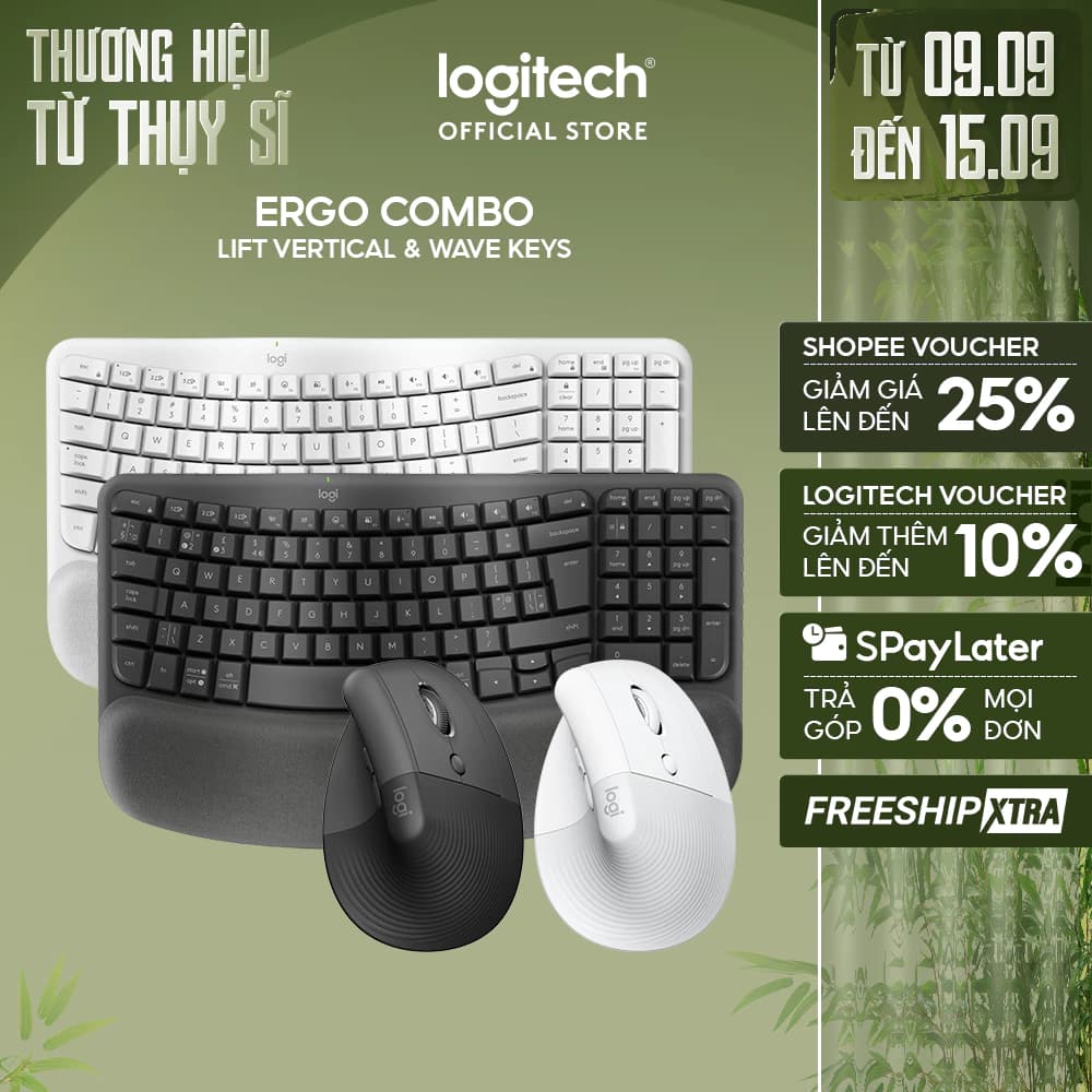 Combo Công thái học - Bàn phím Logitech Wave Keys và Chuột Logitech Lift Vertical