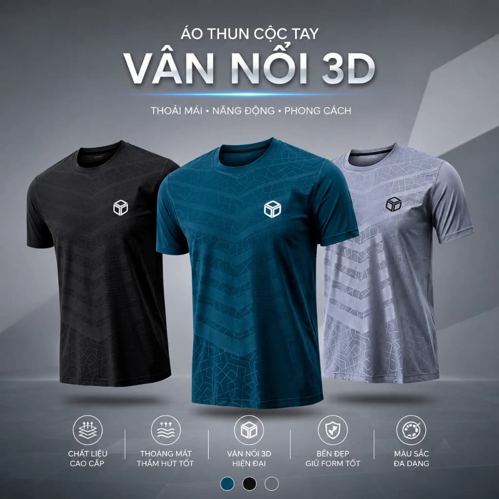Combo 3/5 Áo Cộc tay Vân nổi 3D, co giãn 4 chiều, chất liệu thun lạnh, thoáng mát. áo thun nam đẹp chất lượng.