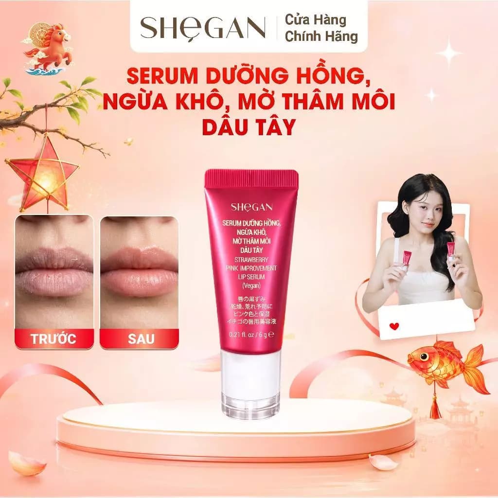 (Mã Phụ) Serum Dưỡng Hồng, Ngừa Khô, Mờ Thâm Môi Dâu Tây 6g SHeGAN - Dưỡng Ẩm, Làm Mềm Môi, Giúp Môi Hồng