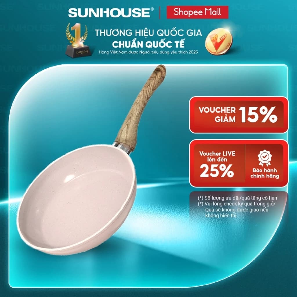 Chảo siêu bền đá đáy từ Sunhouse Trendy SFP18-20-22-24P - Chống dính 4 lớp vân đá - Phù hợp với mọi loại bếp
