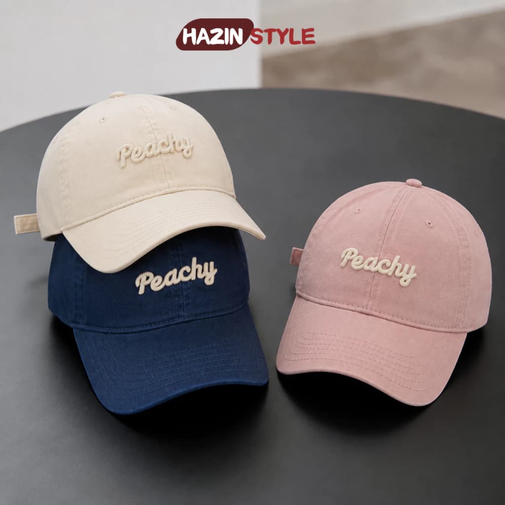 Mũ Lưỡi Trai HAZIN Form Cứng, Thêu Chữ Peachy, Nón Lưỡi Trai Nam Nữ Chất Vải Kaki Thoáng Mát Nhiều Màu Hot Trend