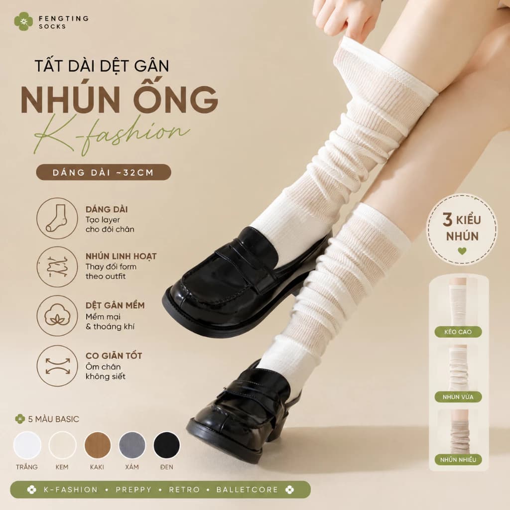 Tất Gối nữ TG12 AK House nữ tất mỏng thu đông đi giày thời trang tất chống tuột nữ