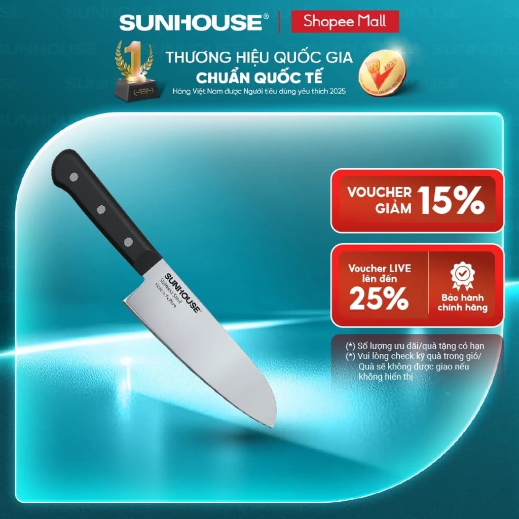 Dao làm bếp đa năng Sunhouse KS-KN165KS - Chất liệu thép SUS420J2 không gỉ - Công nghệ mài đơn - Hàng chính hãng