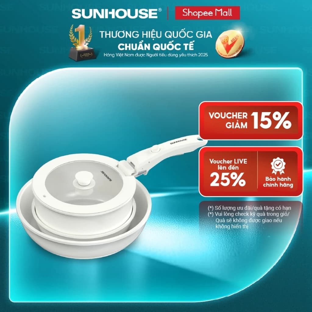 [Độc Quyền] Bộ nồi chảo cán rời chống dính 3 món Sunhouse Trendy SHG509M - Chống dính Ceramic -Dùng mọi loại bếp