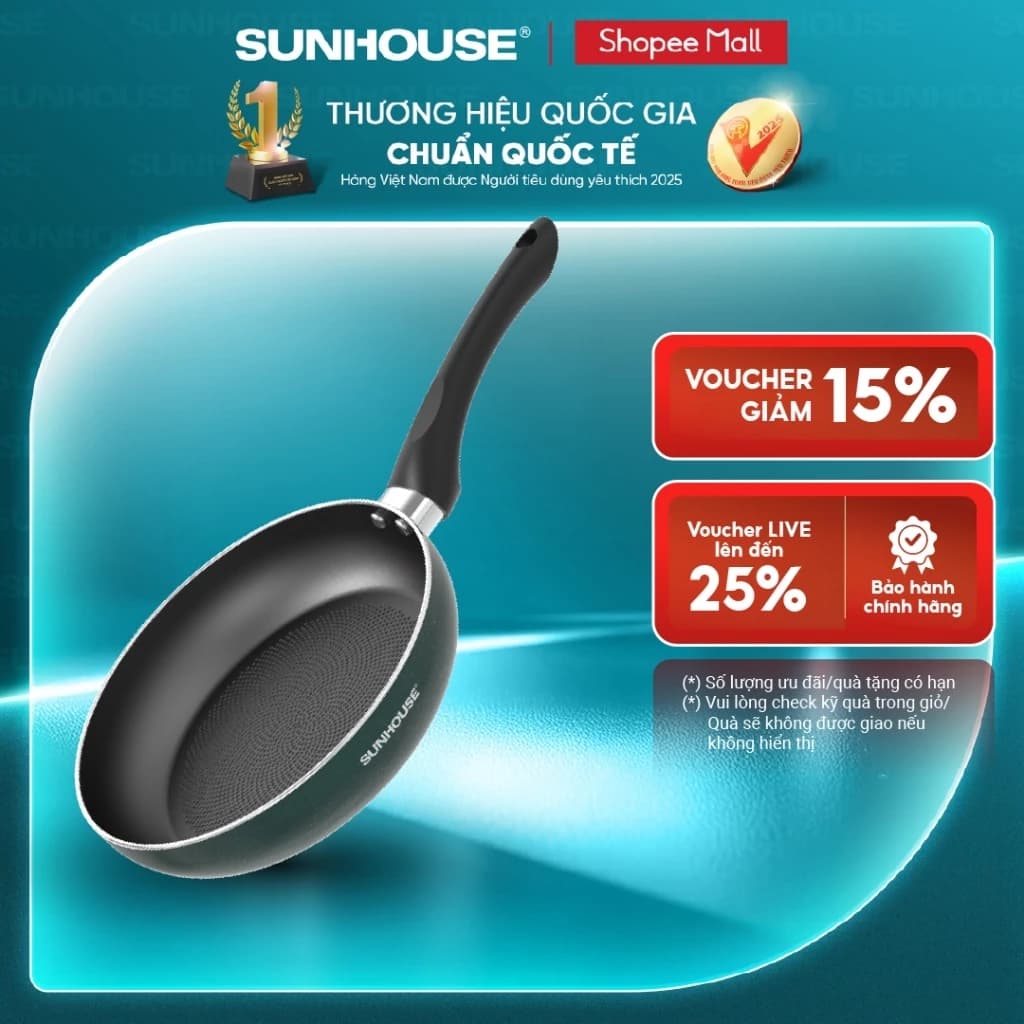 [Độc quyền Online] Chảo chống dính đáy từ Sunhouse ECO SHM20-24-26-28EC - Công nghệ Oil Lock chống cháy cục bộ