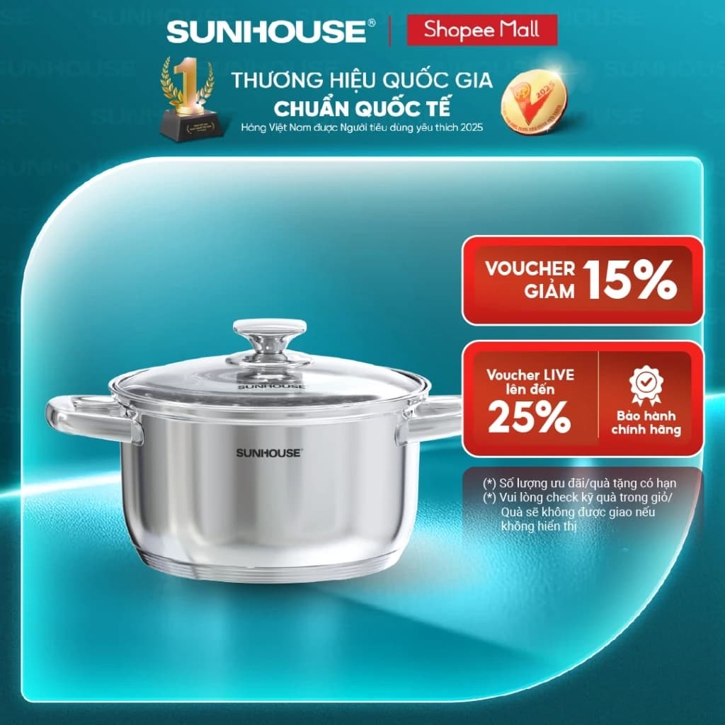 Nồi Inox 5 đáy Sunhouse SHG799-xx - Đáy 5 lớp bền bỉ - Inox cao cấp - Truyền nhiệt nhanh - Dùng mọi loại bếp