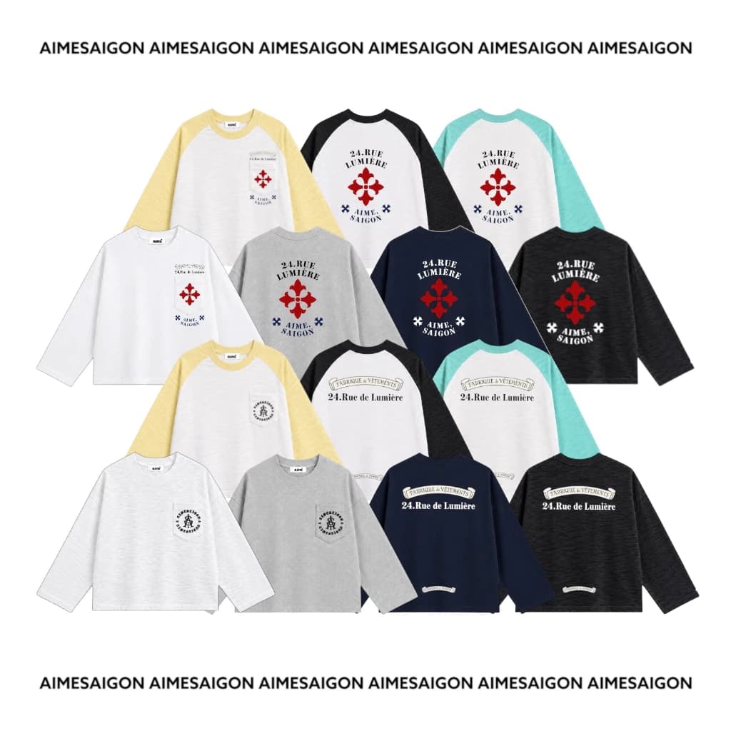 Aimesaigon Áo Thun Tay Dài Phối Túi Cotton Xược Raglan Boxy Form Rộng Cổ Tròn Basic Unisex Nam Nữ - ATDTUI02