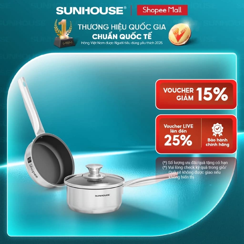 [Độc quyền Shopee] Bộ chảo quánh inox Baby Sunhouse SHG520-14 đáy từ - Đường kính 14cm - Phù hợp mọi loại bếp