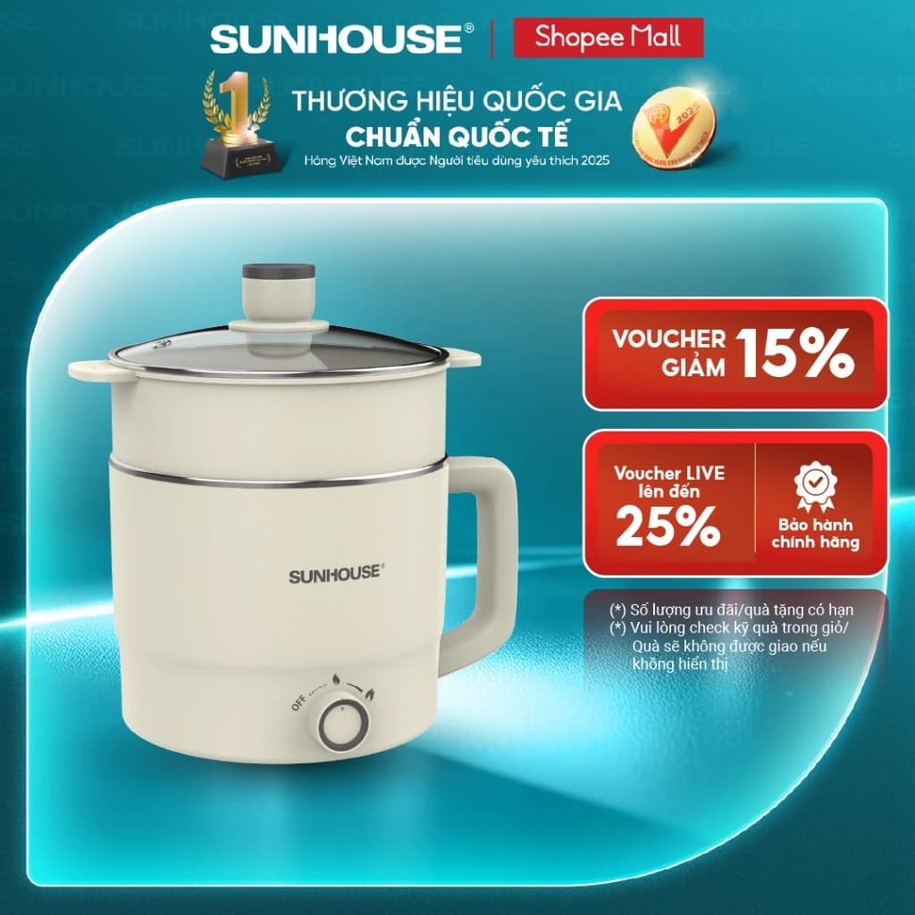 Nồi điện mini đa năng Sunhouse 1,6L (SHD4516) - 2L (SHD4517) - Đa năng 4in1 - Lòng nồi inox 304 - Tích hợp tay cầm
