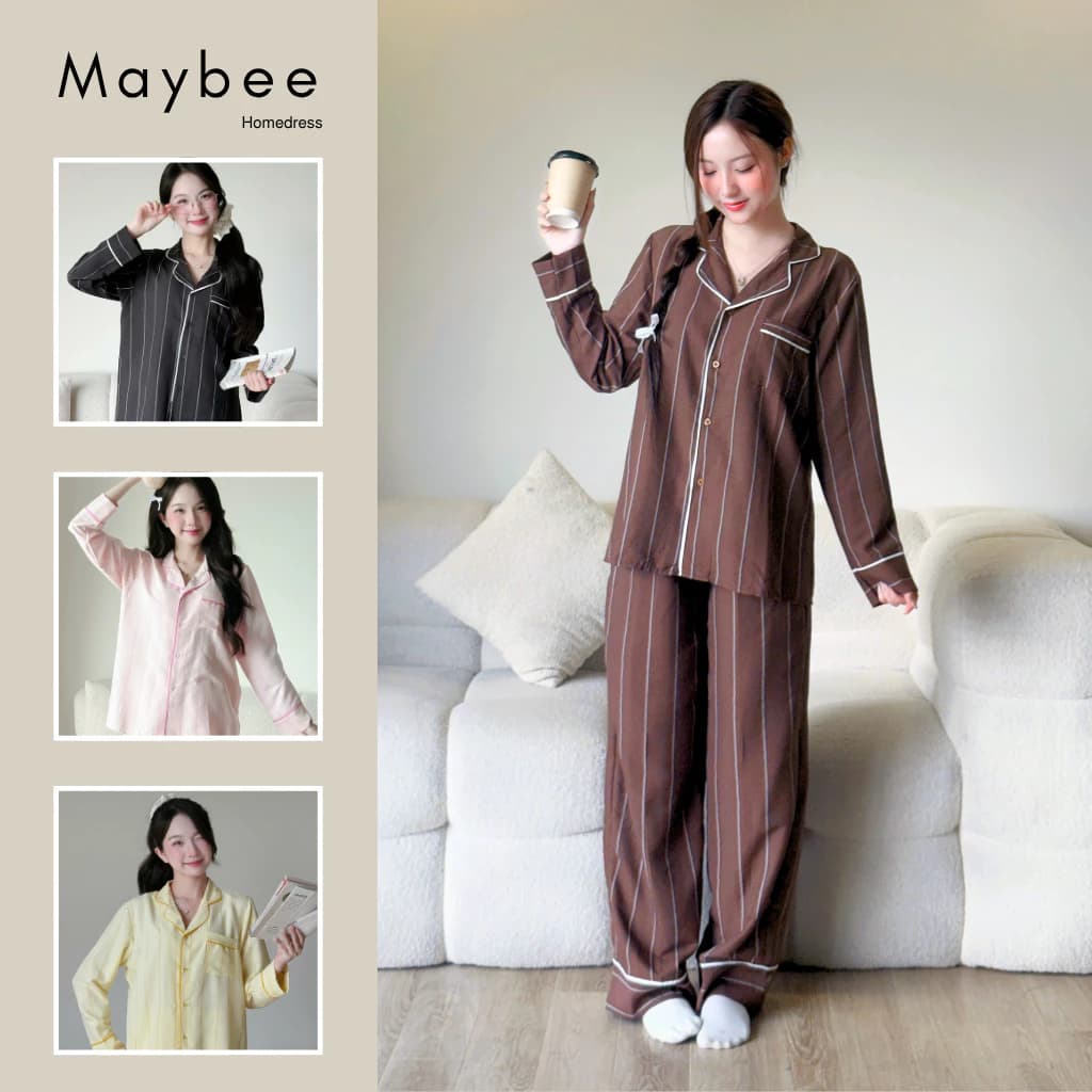 MB-SET-030 Set đồ ngủ kẻ sọc đôi viền né theo màu Maybee Homedress