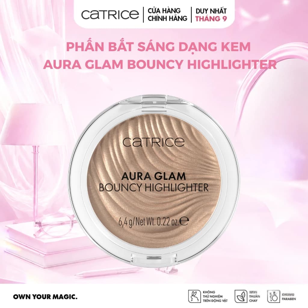 Phấn bắt sáng dạng kem Catrice Aura Glam Bouncy Highlighter tạo hiệu ứng căng bóng đa chiều, tự nhiên 6.4g