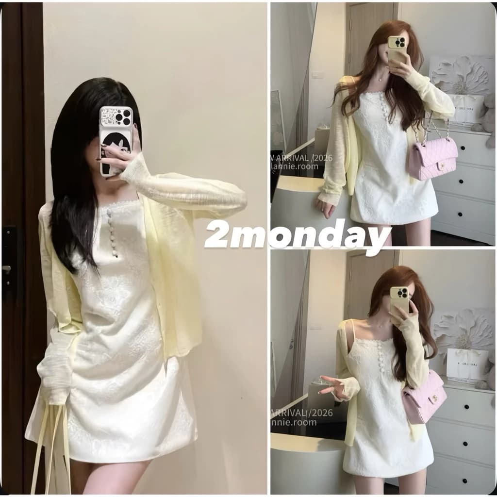 [HÀNG LOẠI 1/ SẴN] VÁY HAI DÂY REN THÊU HOA CÚC BỌC MẶC THU SIÊU XINH 2MONDAY V73