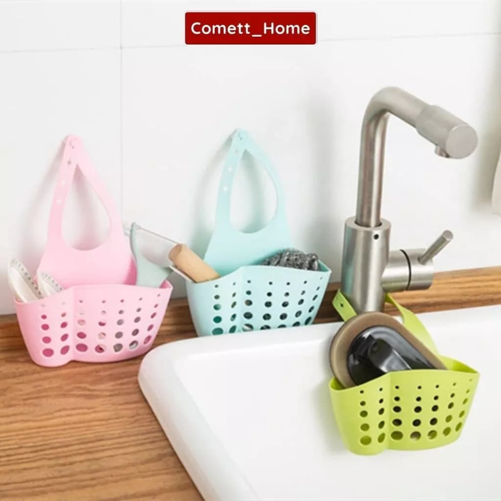 Giỏ Đựng Silicon Dạng Lưới - Dụng Cụ Rửa Bát Có Quai Treo, Gắn Vòi, Dễ Vệ Sinh, Không Gây Mùi Hôi Khó Chịu